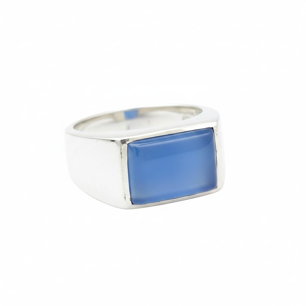 Version 1.0.0 925 Sterling Silver Men's Ring with Natural Blue Chalcedony, Handmade Statement Ring, Gift Ring - Image 1