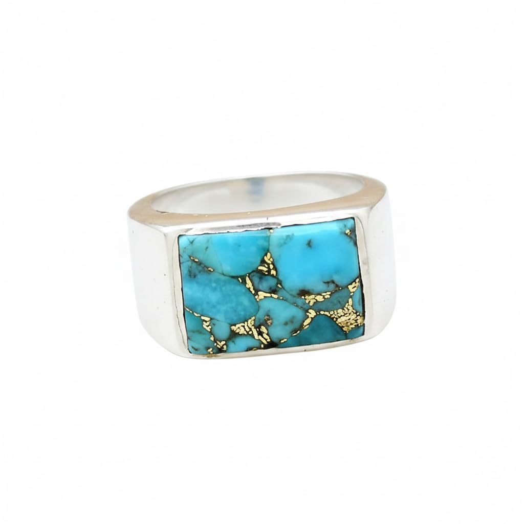 Version 1.0.0 Copper Turquoise 925 Sterling Silver Ring, Handmade Statement Ring for Men, Lab Created Gemstone Jewelry - Image 1