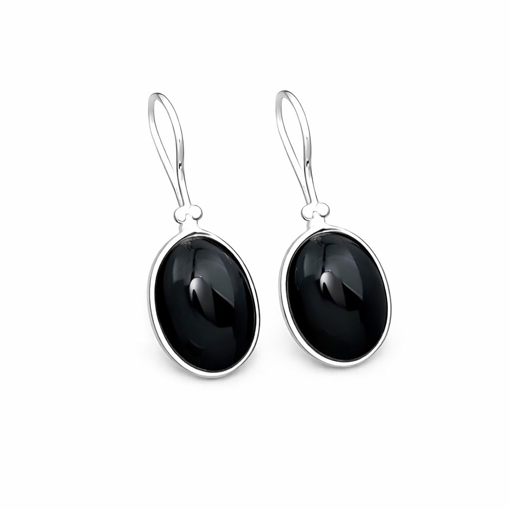 Version 1.0.0 925 Sterling Silver Black Onyx Earrings Natural Black Onyx stone ,Oval Gemstone Handmade Dangle Drop Earrings for Women - Image 1