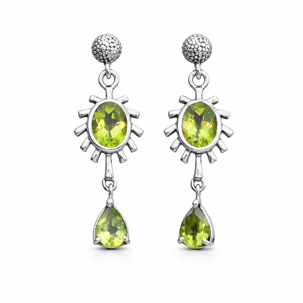 Version 1.0.0 Sterling Silver Peridot Dangle Earrings, Natural Green Gemstone Oval and Teardrop Drop Earrings, 925 Silver Handcrafted Jewelry - Image 1