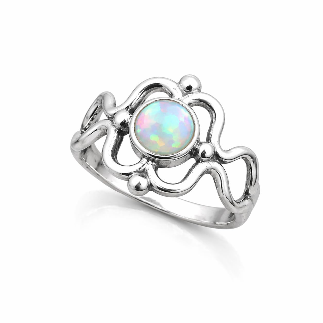 Version 1.0.0 Sterling Silver Opal Ring for Women, Natural Fire Opal Ring, Opal Engagement Ring, Wedding Band (9, Celtic Knot) - Image 1