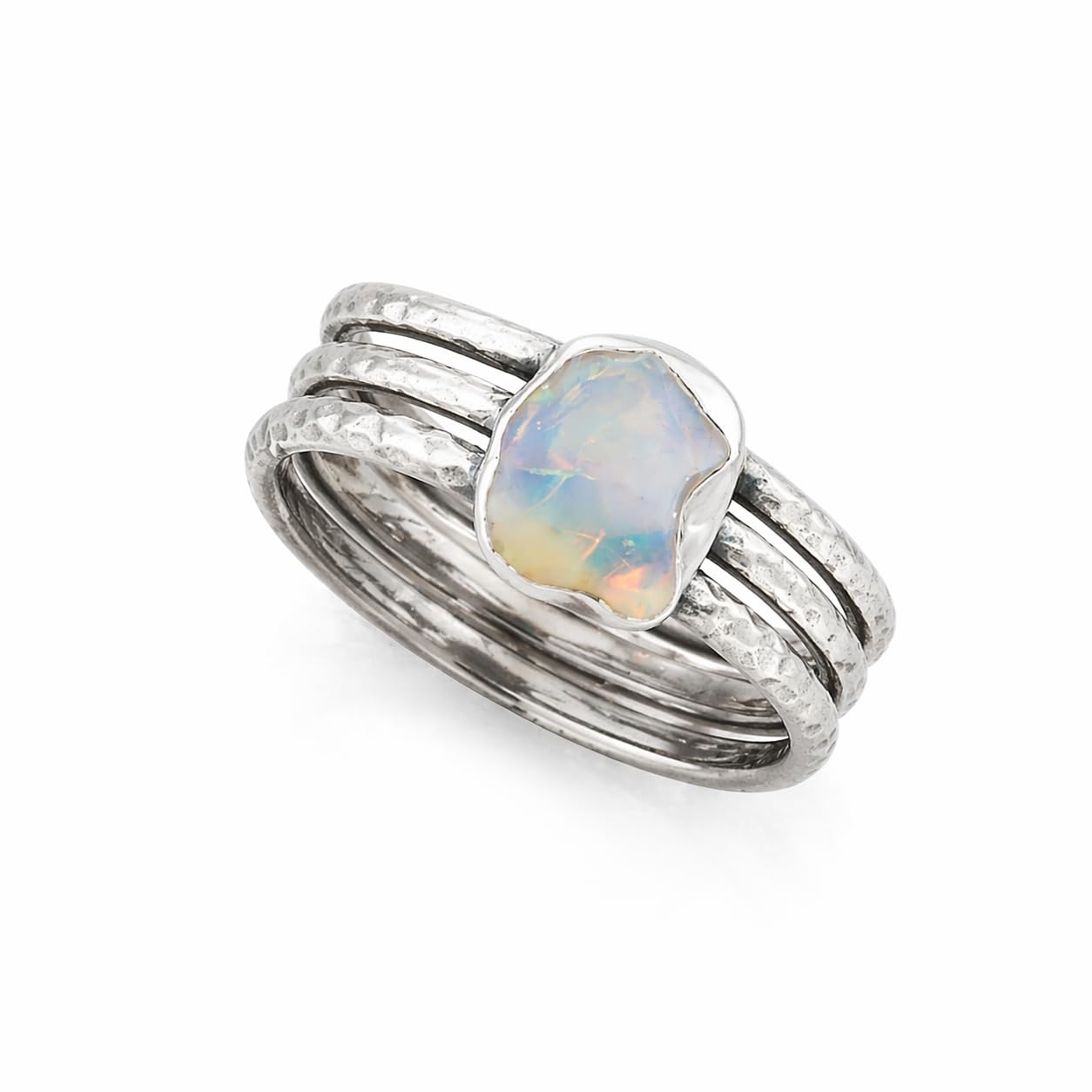 Version 1.0.0 Sterling Silver Opal Ring for Women, Natural Fire Opal Ring, Opal Engagement Ring, Wedding Band (7, Stackable Ring) - Image 1