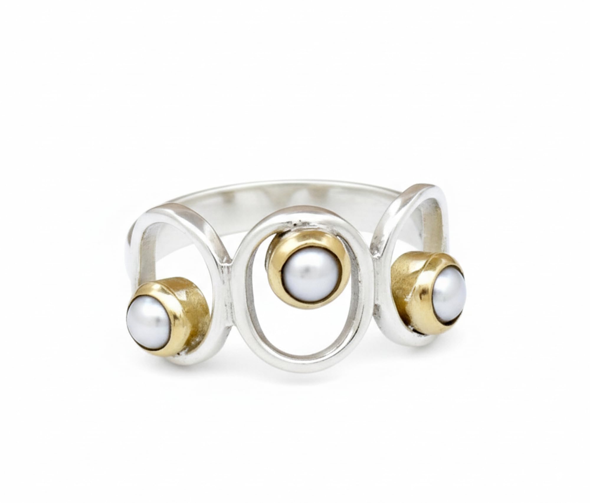 Version 1.0.0 925 Sterling Silver and Brass Two Tone Ring with Natural Freshwater Pearl Rings, Handmade Jewelry, Gemstone Ring For Her - Image 1